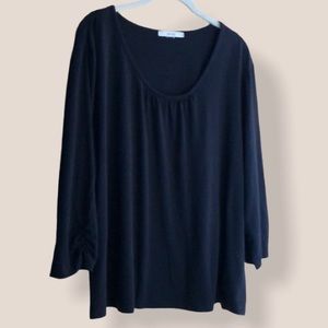 Sejour black round neck top ruched sleeve